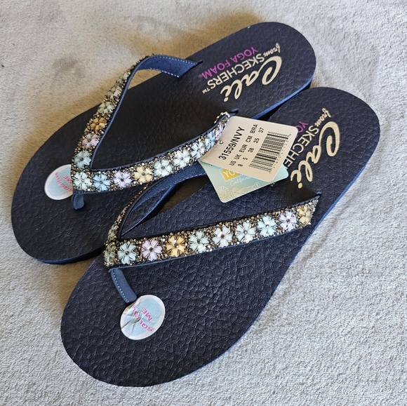NWT In Box Sketchers Meditation Delight Navy Flip Flops Sandals Size 8 - Picture 4 of 5